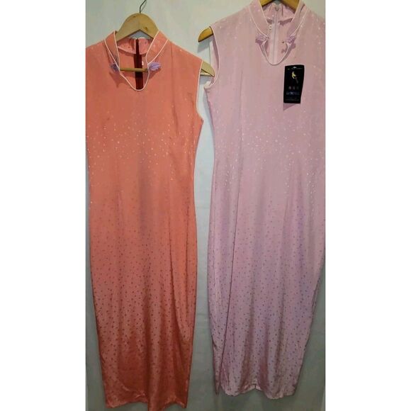 Cheongsam QiPao Silky* Asian Dress S/M Pink Tang Chinese New Year Lot Of 2 NWT* - Picture 1 of 13